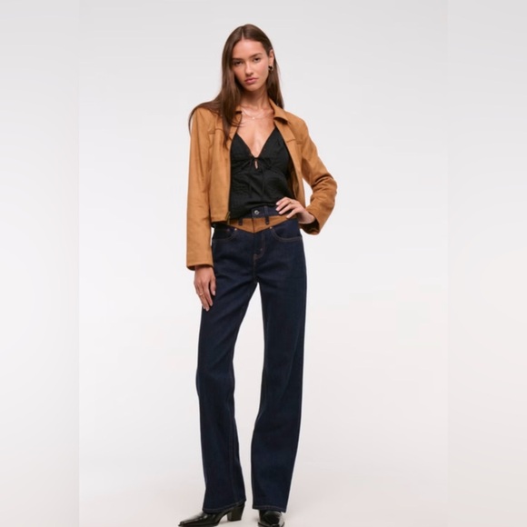 Abercrombie High Rise 90s Relaxed Vegan Suede Yoke Jeans – Size 27 Regular - Picture 2 of 4